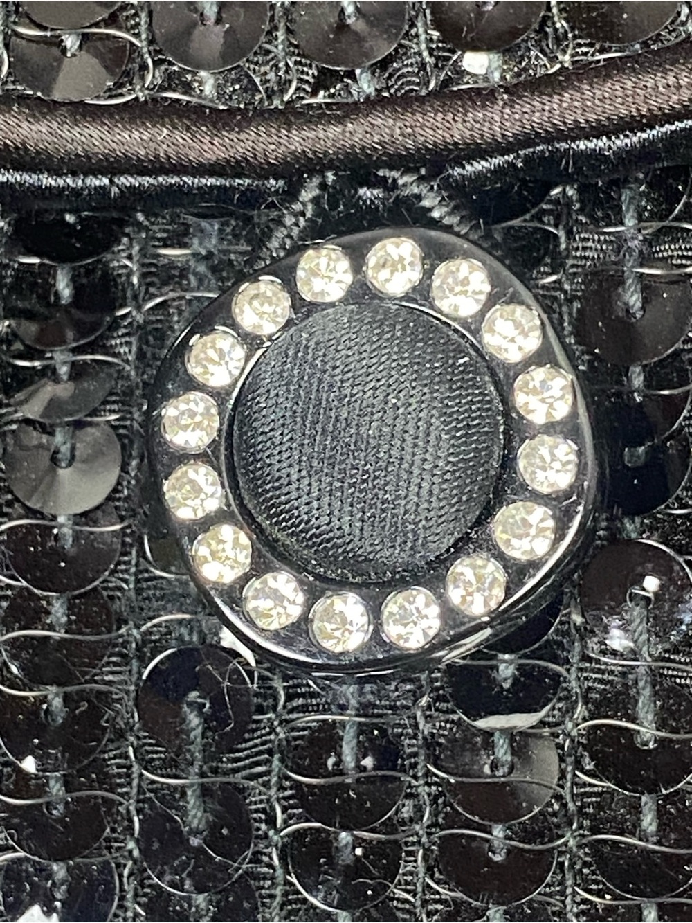 VTG 70’s Norell Black Sequin Clutch Evening Bag Rhinestone Button Closure EUC - Picture 10 of 15